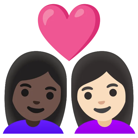 The couple with heart: woman, woman: dark skin tone, light skin tone emoji.