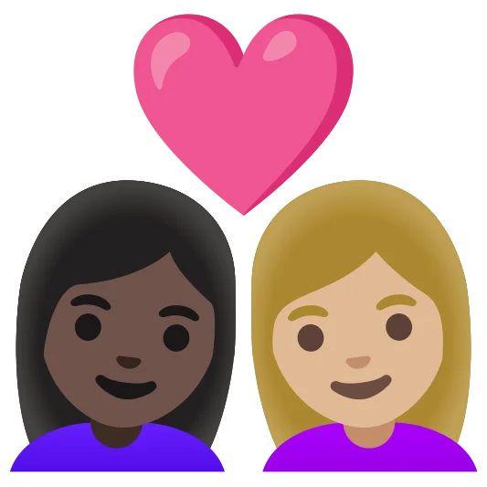 The couple with heart: woman, woman: dark skin tone, medium-light skin tone emoji.