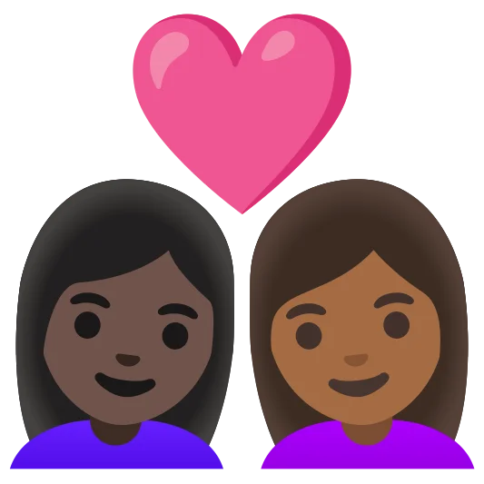 The couple with heart: woman, woman: dark skin tone, medium-dark skin tone emoji.
