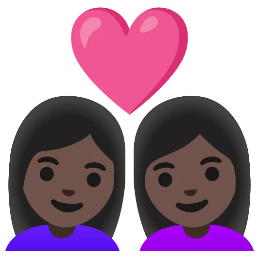 The couple with heart: woman, woman: dark skin tone, dark skin tone emoji.