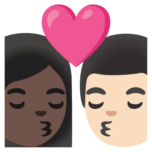 The kiss: woman, man: dark skin tone, light skin tone emoji.