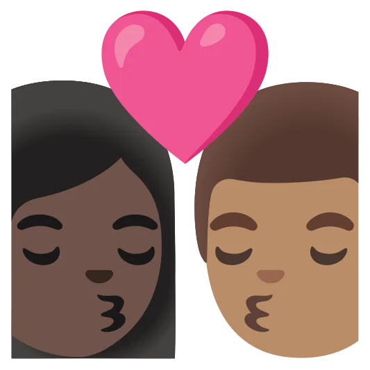 The kiss: woman, man: dark skin tone, medium skin tone emoji.