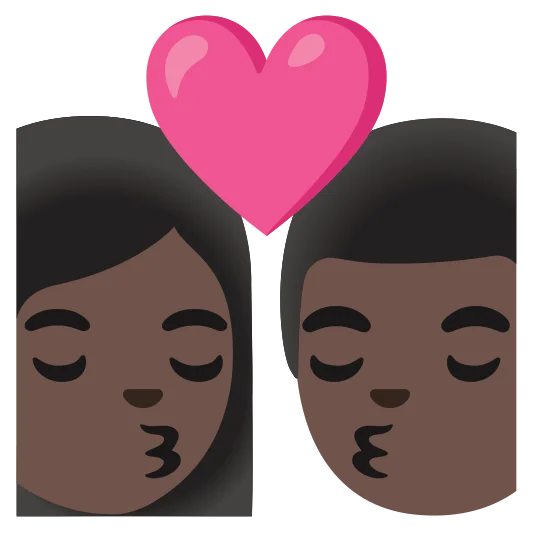 The kiss: woman, man: dark skin tone, dark skin tone emoji.