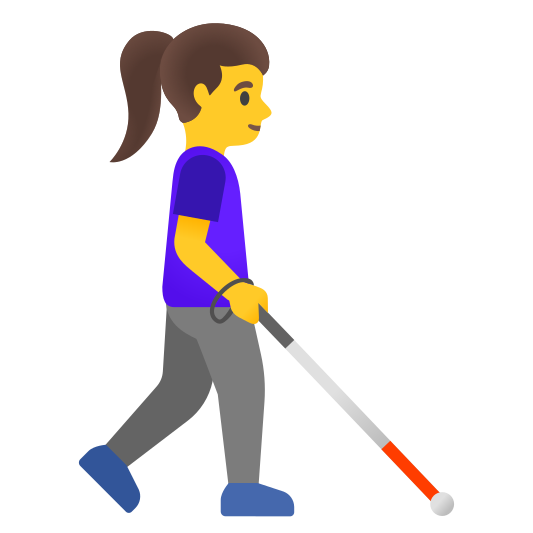 The woman with white cane facing right emoji.