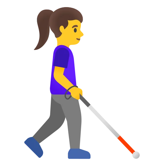 The woman with white cane facing right emoji.