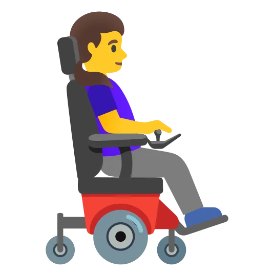 The woman in motorized wheelchair facing right emoji.