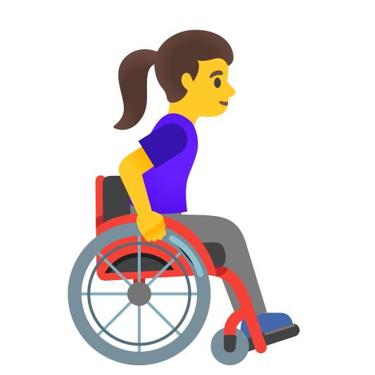 The woman in manual wheelchair facing right emoji.