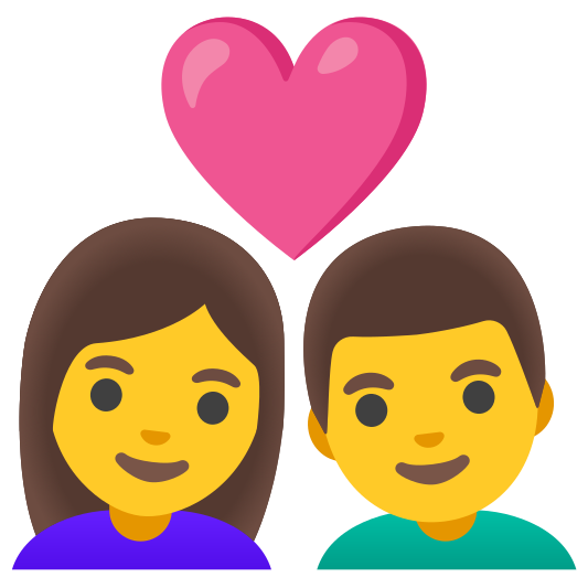 The couple with heart: woman, man emoji.