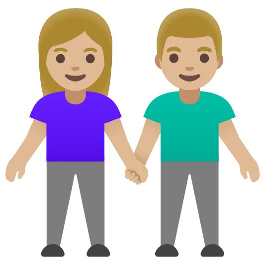 The woman and man holding hands: medium-light skin tone emoji.