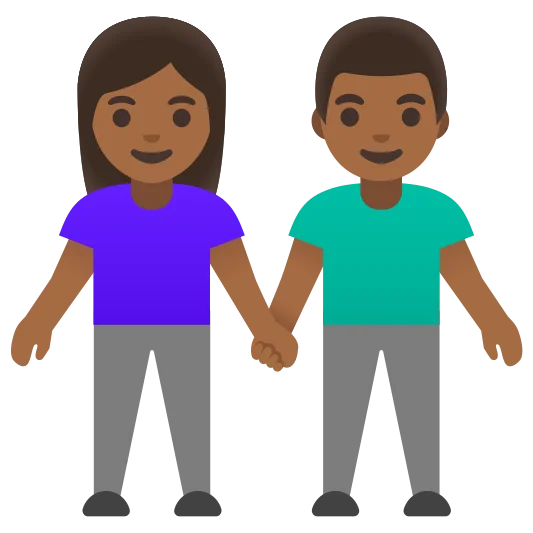 The woman and man holding hands: medium-dark skin tone emoji.