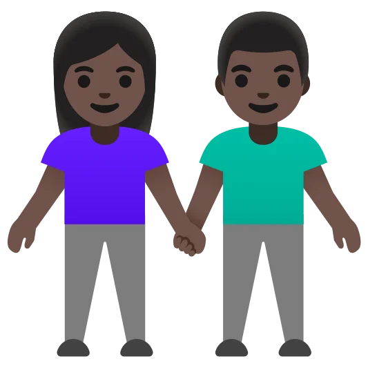 The woman and man holding hands: dark skin tone emoji.
