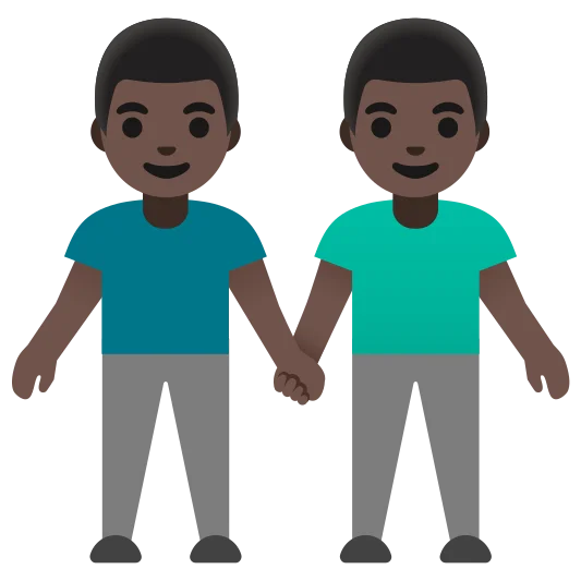 The men holding hands: dark skin tone emoji.