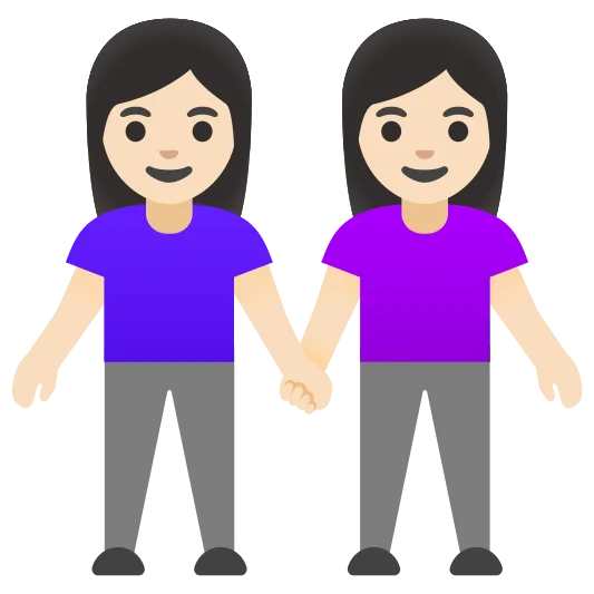 The women holding hands: light skin tone emoji.
