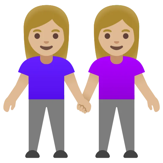 The women holding hands: medium-light skin tone emoji.