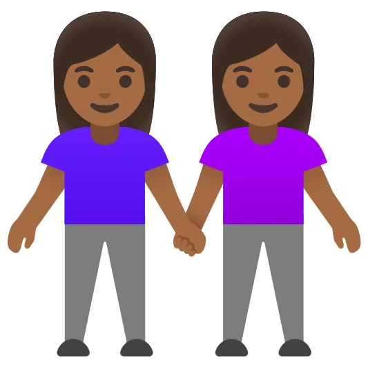 The women holding hands: medium-dark skin tone emoji.