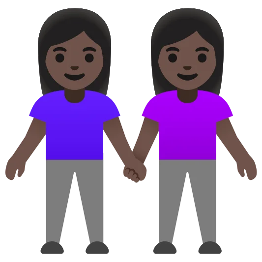 The women holding hands: dark skin tone emoji.