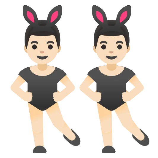 The men with bunny ears: light skin tone emoji.