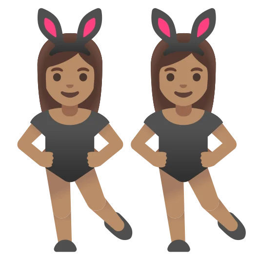 The women with bunny ears: medium skin tone emoji.