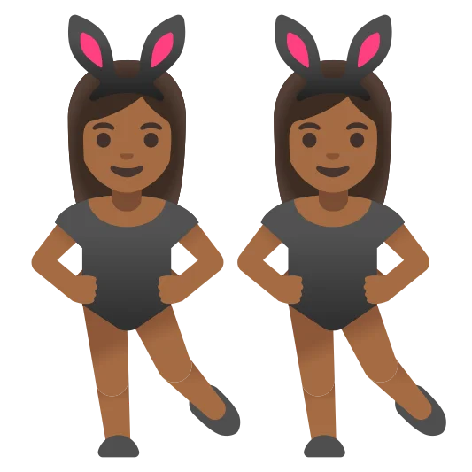 The women with bunny ears: medium-dark skin tone emoji.