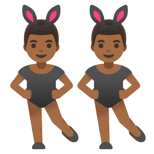 The men with bunny ears: medium-dark skin tone emoji.