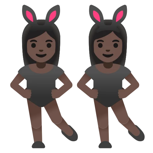 The women with bunny ears: dark skin tone emoji.