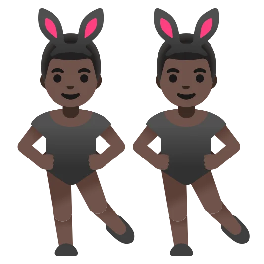 The men with bunny ears: dark skin tone emoji.