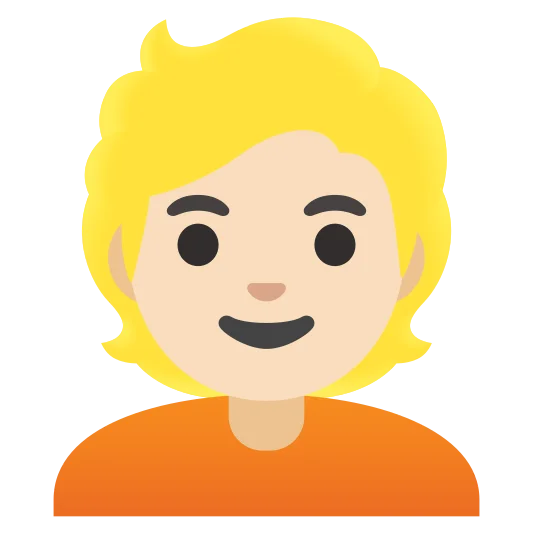The person: blond hair: light skin tone emoji.
