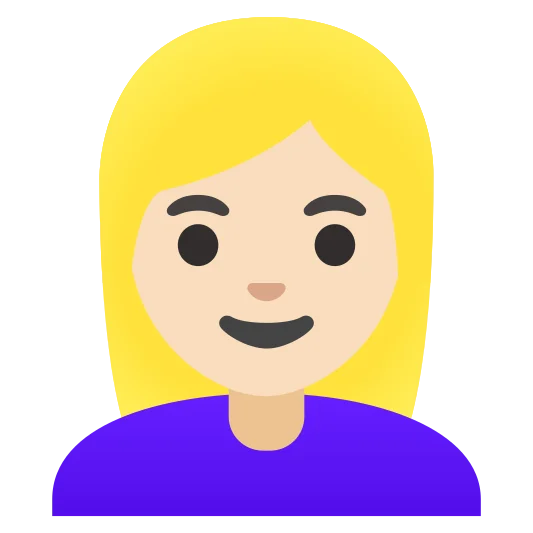 The woman: blond hair: light skin tone emoji.