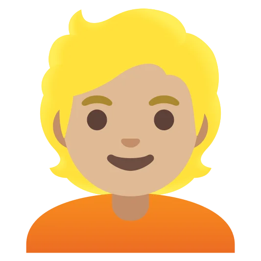 The person: blond hair: medium-light skin tone emoji.