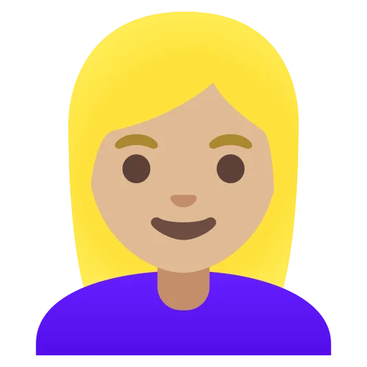 The woman: blond hair: medium-light skin tone emoji.