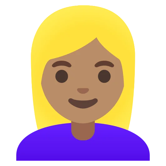 The woman: blond hair: medium skin tone emoji.