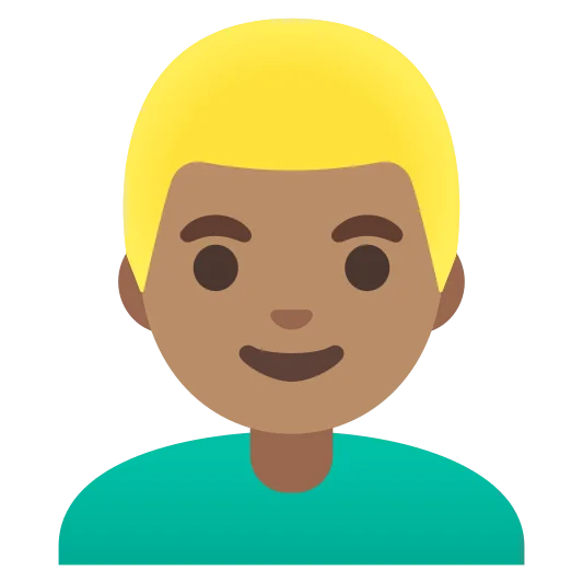 The man: blond hair: medium skin tone emoji.