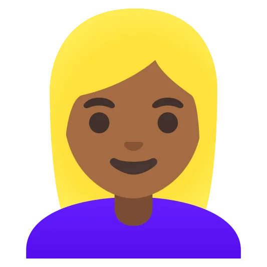 The woman: blond hair: medium-dark skin tone emoji.
