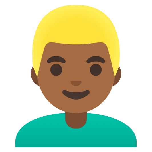 The man: blond hair: medium-dark skin tone emoji.