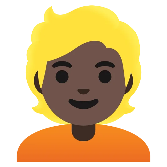 The person: blond hair: dark skin tone emoji.