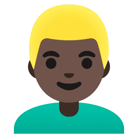 The man: blond hair: dark skin tone emoji.