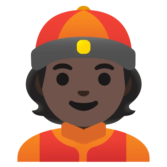 The person with skullcap: dark skin tone emoji.