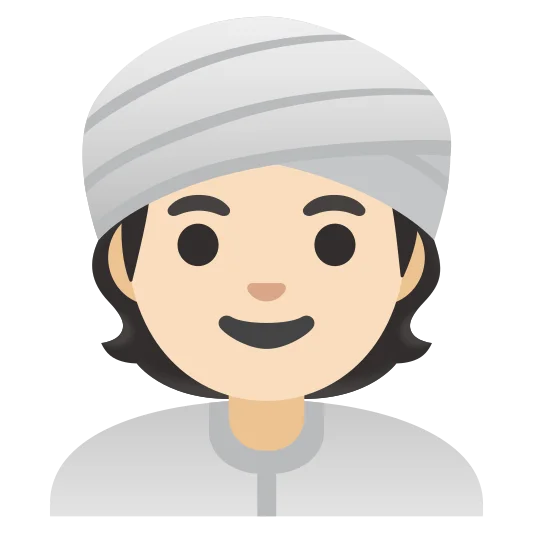 The person wearing turban: light skin tone emoji.
