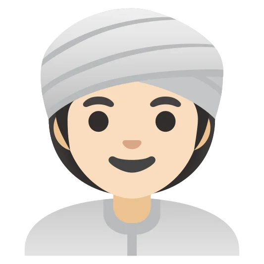 The woman wearing turban: light skin tone emoji.