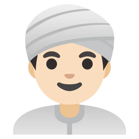The man wearing turban: light skin tone emoji.