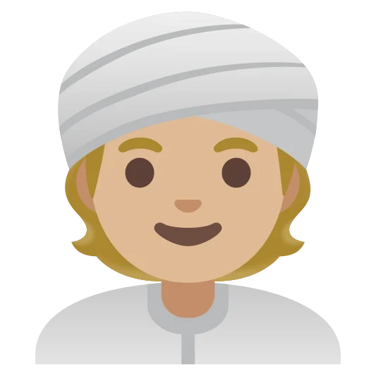 The person wearing turban: medium-light skin tone emoji.