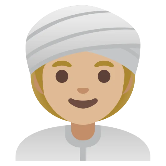 The woman wearing turban: medium-light skin tone emoji.