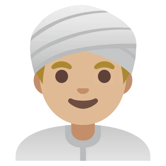 The man wearing turban: medium-light skin tone emoji.