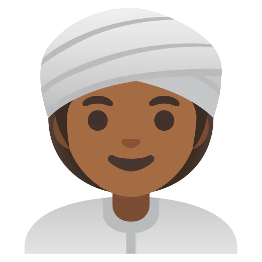 The woman wearing turban: medium-dark skin tone emoji.
