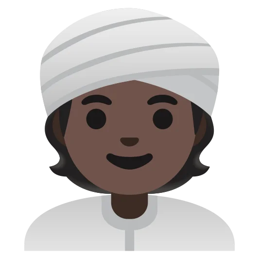 The person wearing turban: dark skin tone emoji.