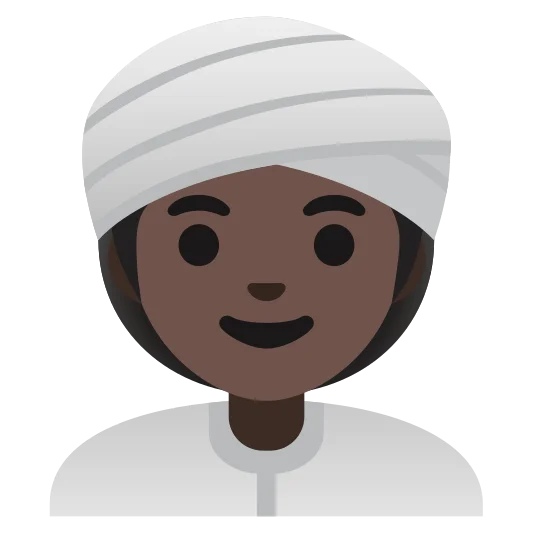 The woman wearing turban: dark skin tone emoji.