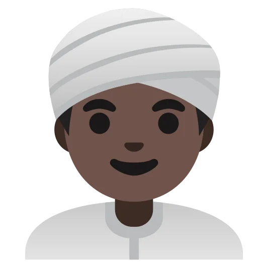 The man wearing turban: dark skin tone emoji.
