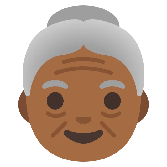 The old woman: medium-dark skin tone emoji.