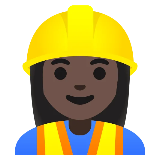 The woman construction worker: dark skin tone emoji.