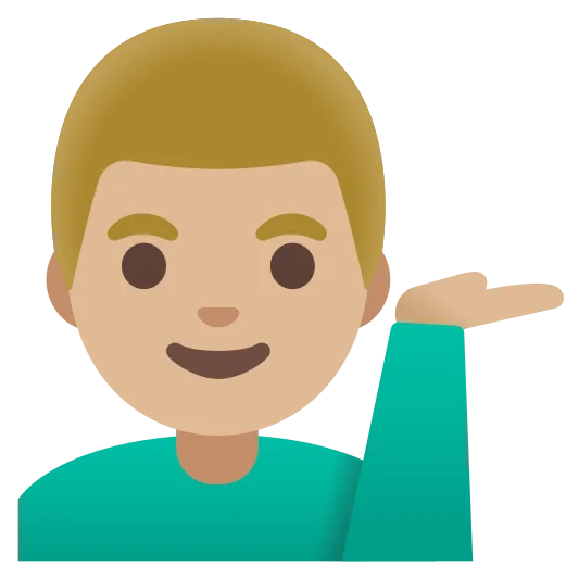 The man tipping hand: medium-light skin tone emoji.